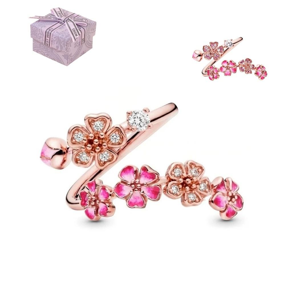Gemstone Embellished Cherry Blossom Ring Crystal Accents Jewelry Box Anniversary Birthday Gift