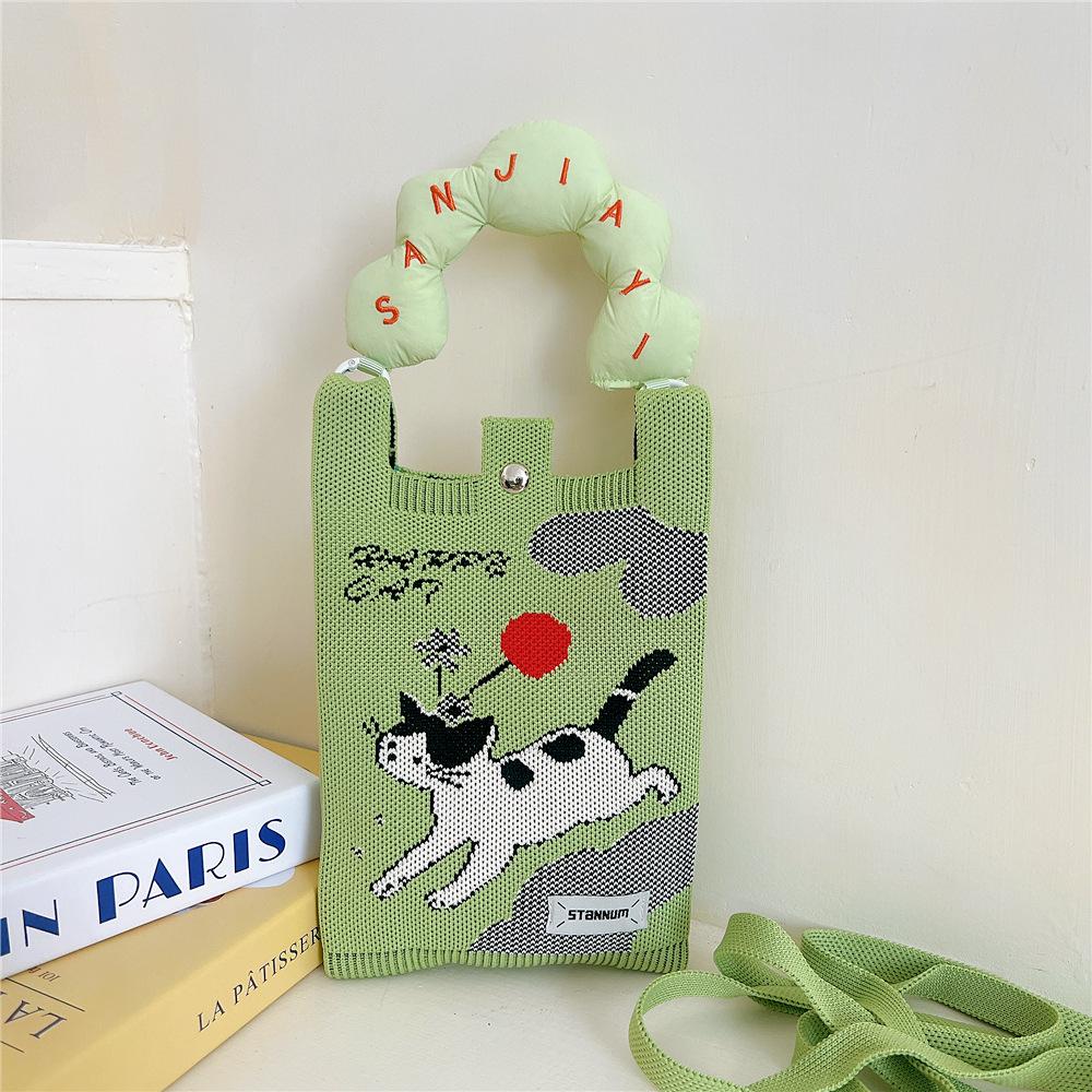 Knitted Mobile Phone Bag For Women In Spring And Autumn Cute Cartoon Versatile One Shoulder Diagonal Cross Bag Travel Coin Purse Small Handbag