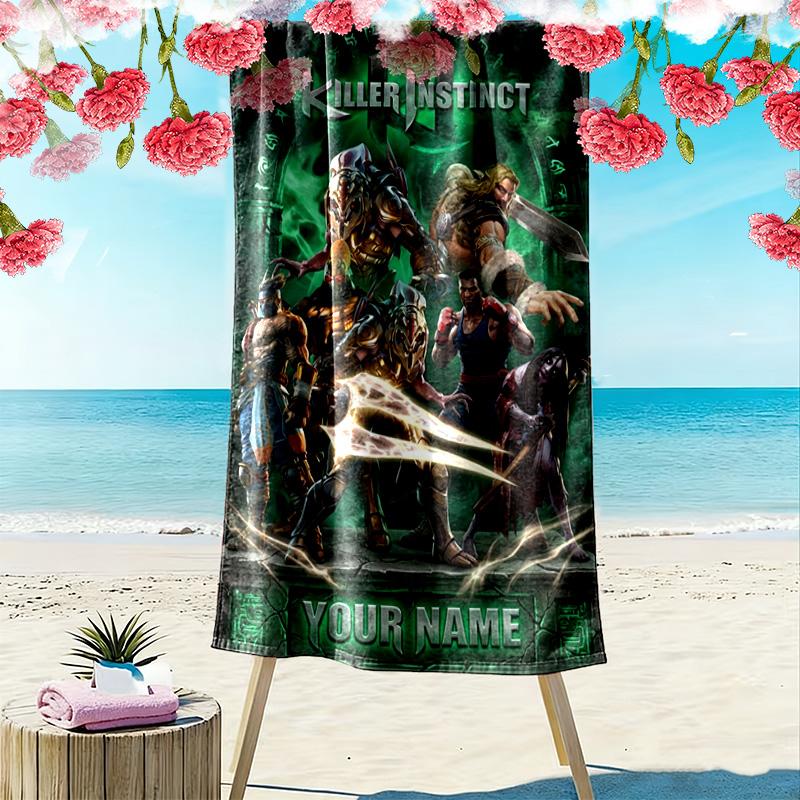 Name Custom KILLER INSTINCT Print Beach Towel, Large Soft Quick Dry Towel for Beach Camping Swimming