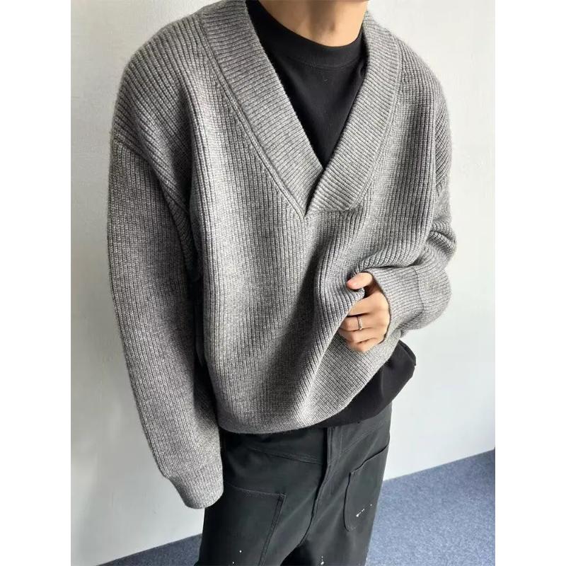 Styl Męski Sweter Jesień Zima Nowość Modny Luźny Lenistwo Styl Dzianinowy Sweter Wysokiej Jakości Pogrubiony Okrycie Wierzchnie Top