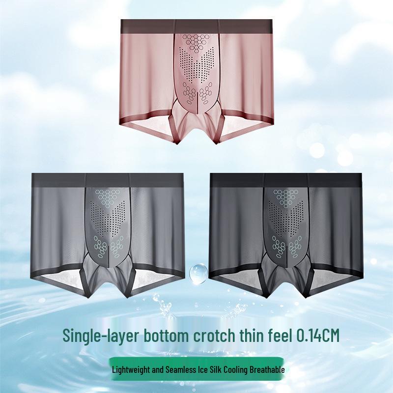 Herren Nahtlose Leichte Boxershorts aus Eisseide - Atmungsaktiv, Antibakteriell, Sommerunterwäsche für Teenager