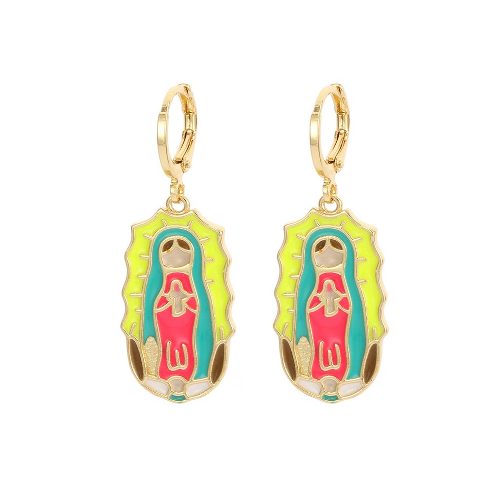 Nidin San Judas Tadeo Virgen De Guadalupe Enamel Drop Earrings For Women Colorful Drip Oil Religious Catholic Ear Jewelry Gifts