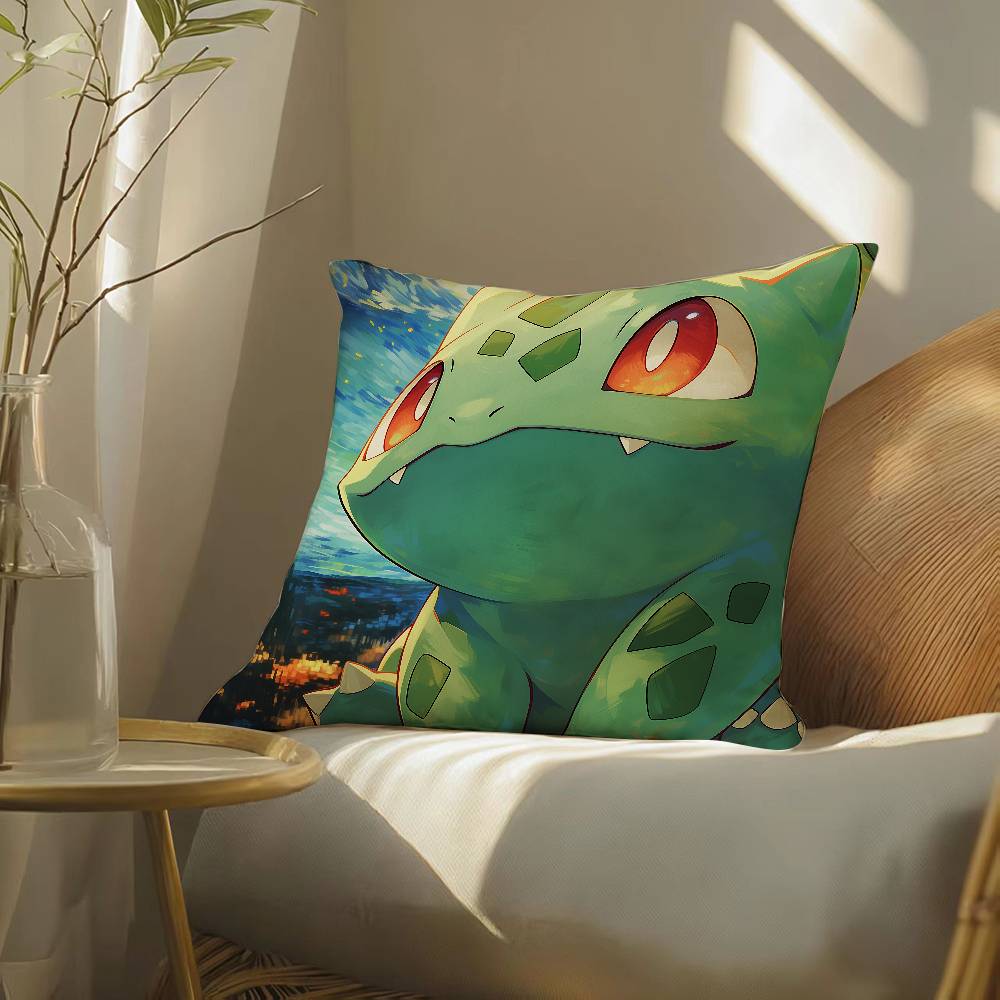 Pokemon Starter Collection Anime Plush Pillow Cover Soft Short Plush Cushion Cover For Sofa Bedroom Home Decor Gift