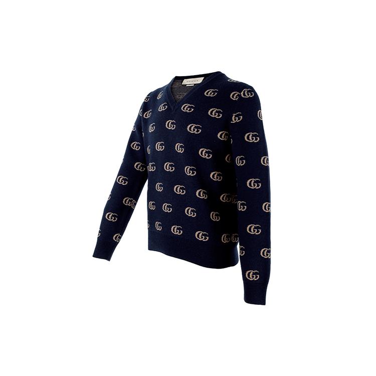 GUCCI Cashmere Sweaters Men's Dark Blue Crew Neck Moderate 655104-XKB3T4037