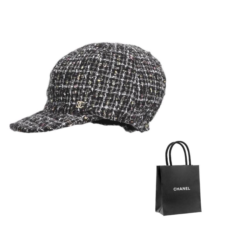 

CHANEL [24A new product] plaid pattern wool peaked cap women s black чорний