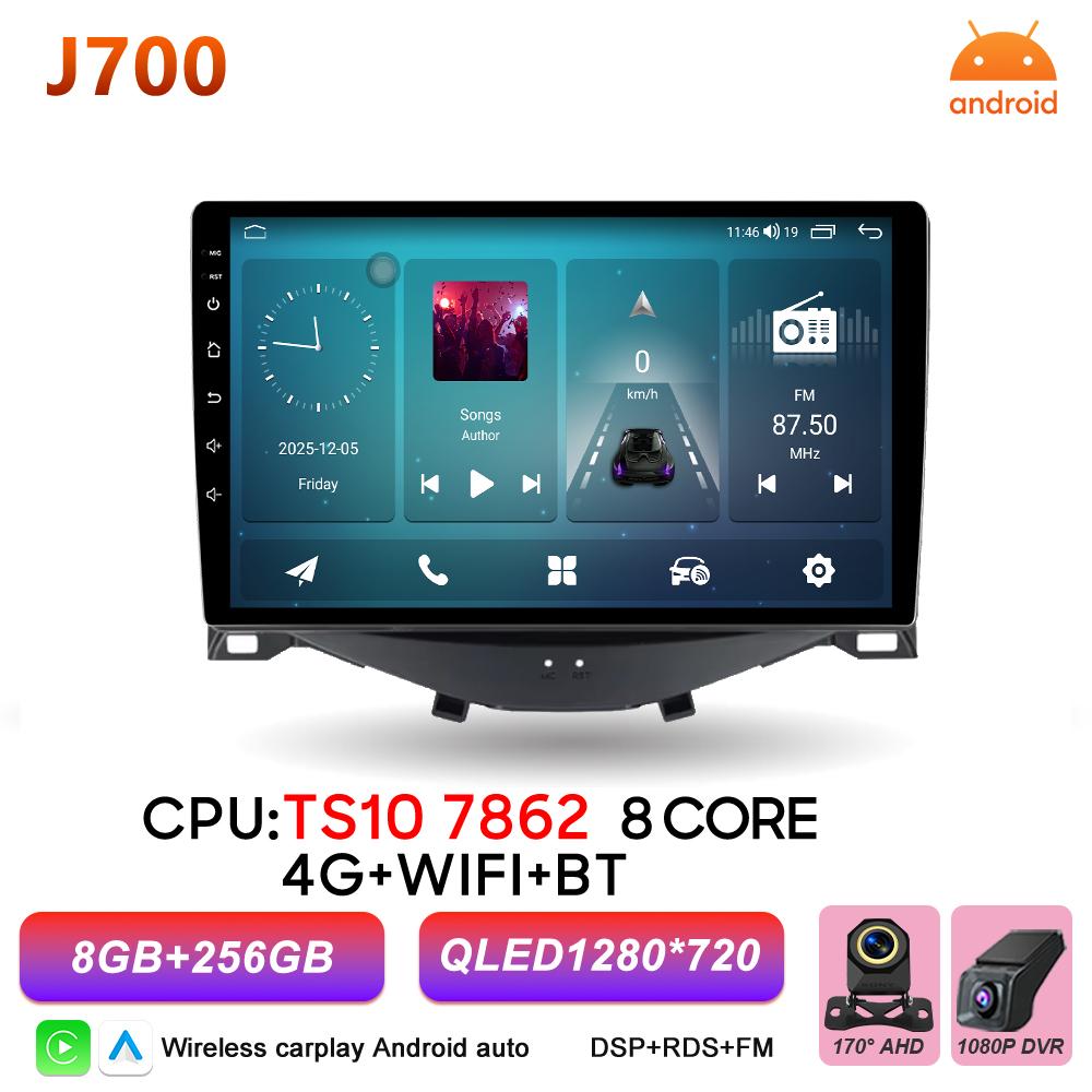 Android 16 Auto Car Radio For Toyota Aygo Peugeot 108 Citroen C1 2014-2020 Wireless Carplay Multimedia Car Stereo BT Navigation