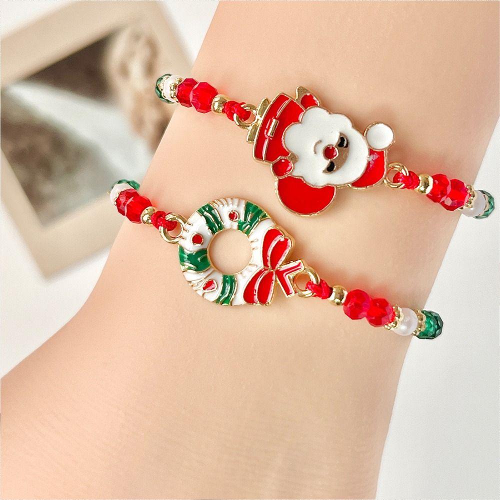 6-Pack Santa Claus Crystal Bead Bracelet Christmas Tree Holiday Parties Christmas Bracelets