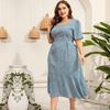 Women Plus Size Floral Summer Dress Square Neck Short Sleeve Slim Fishtail High Waist XL 5XL