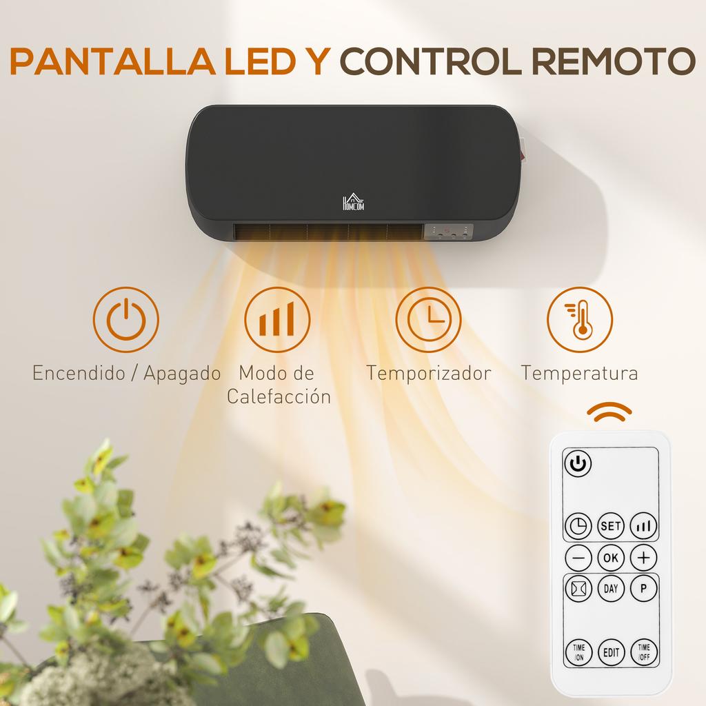 Electric Wall Heater 1000W/2000W Stove with LED Display and Remote Control 45x18.6x11.5 Cm Black