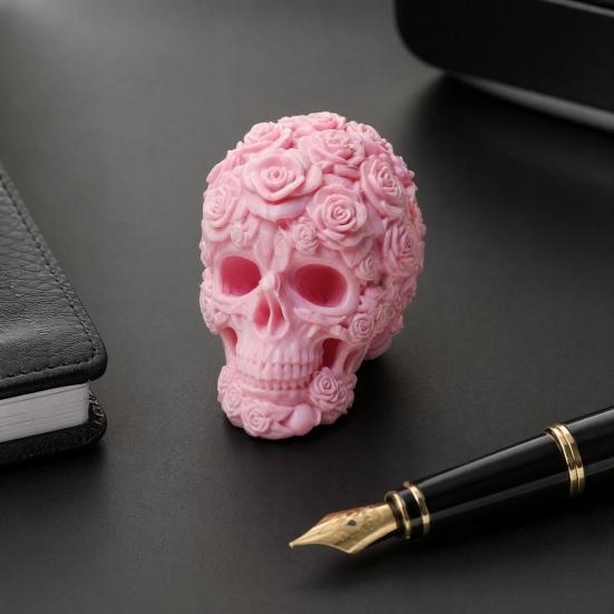 3D-gedruckte Rosen-Schädel-Figur, Langlebige Kunststoff-Gothic-Schädel-Blumen-Skulptur mit Detaillierter Blütenblatt- und Knochenstruktur, Mattes Finish Halloween-Dekoration Geschenk