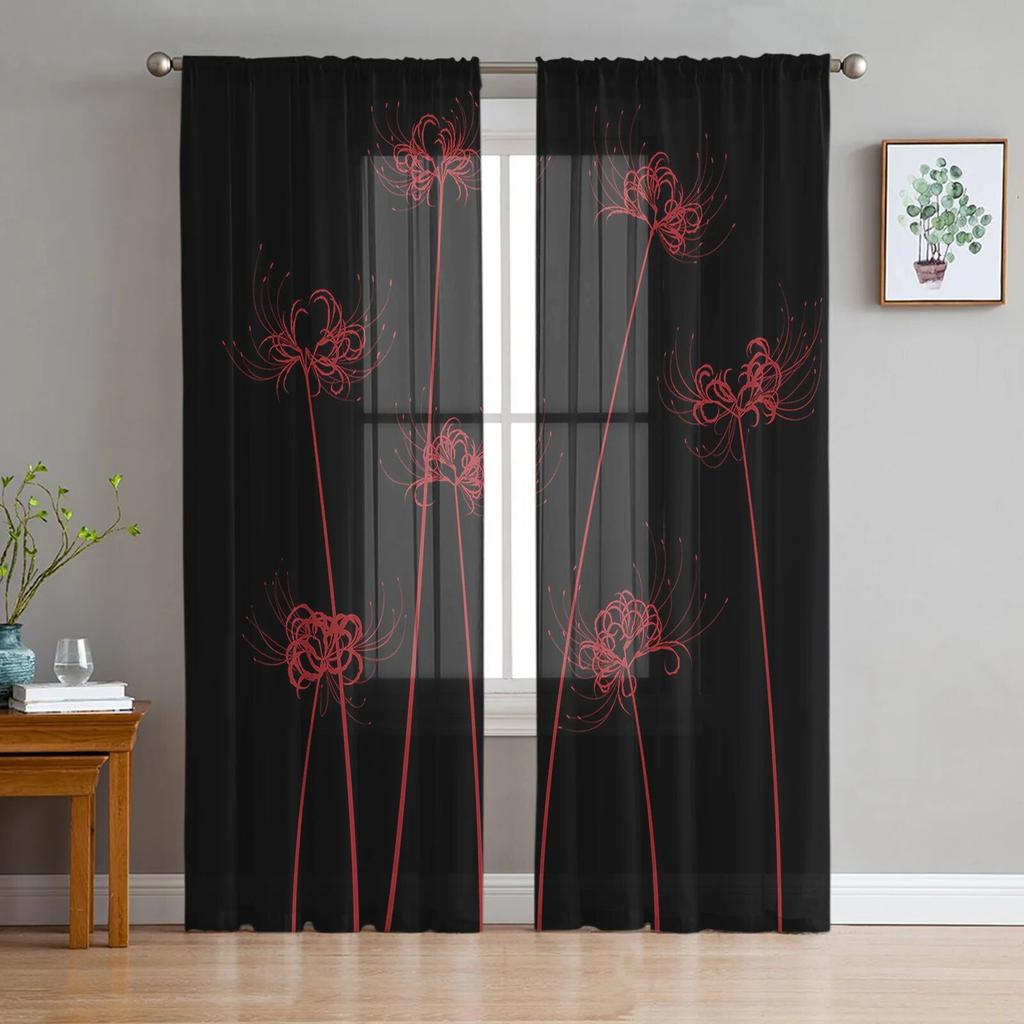 Grüne Grasblume Schmetterling Tüllvorhänge für Wohnzimmer Schlafzimmer Moderne Chiffon durchsichtige Küchenvorhänge