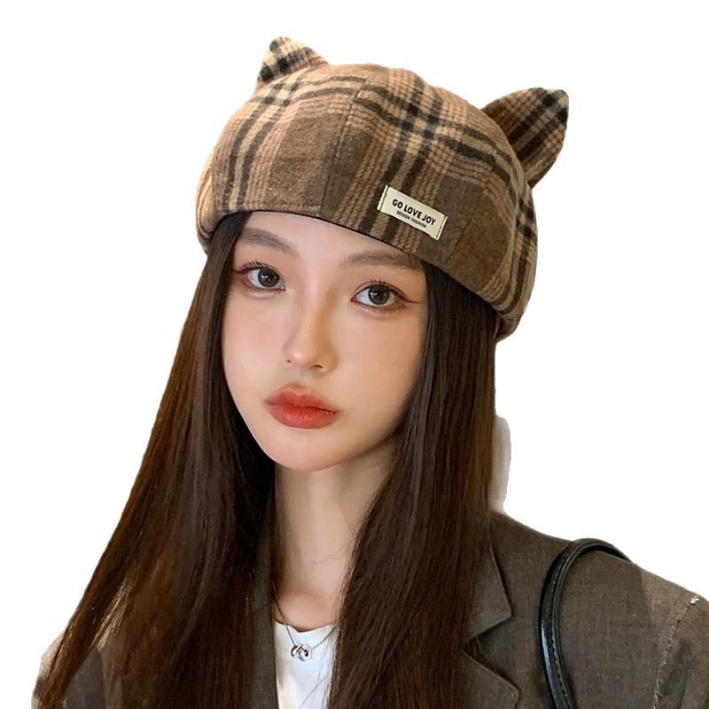 British Style Beret Autumn and Winter Hat Women's Cat Ears Cute Octagonal Hat Fashionable Versatile Painter Hat