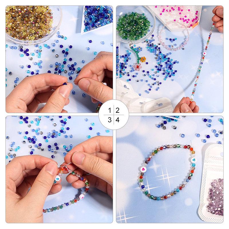 200 Pièces 4MM Perles de Verre Forme Cônes Cristaux Facettés pour la Fabrication de Bijoux Bracelet Collier Boucles d'Oreilles Perles DIY