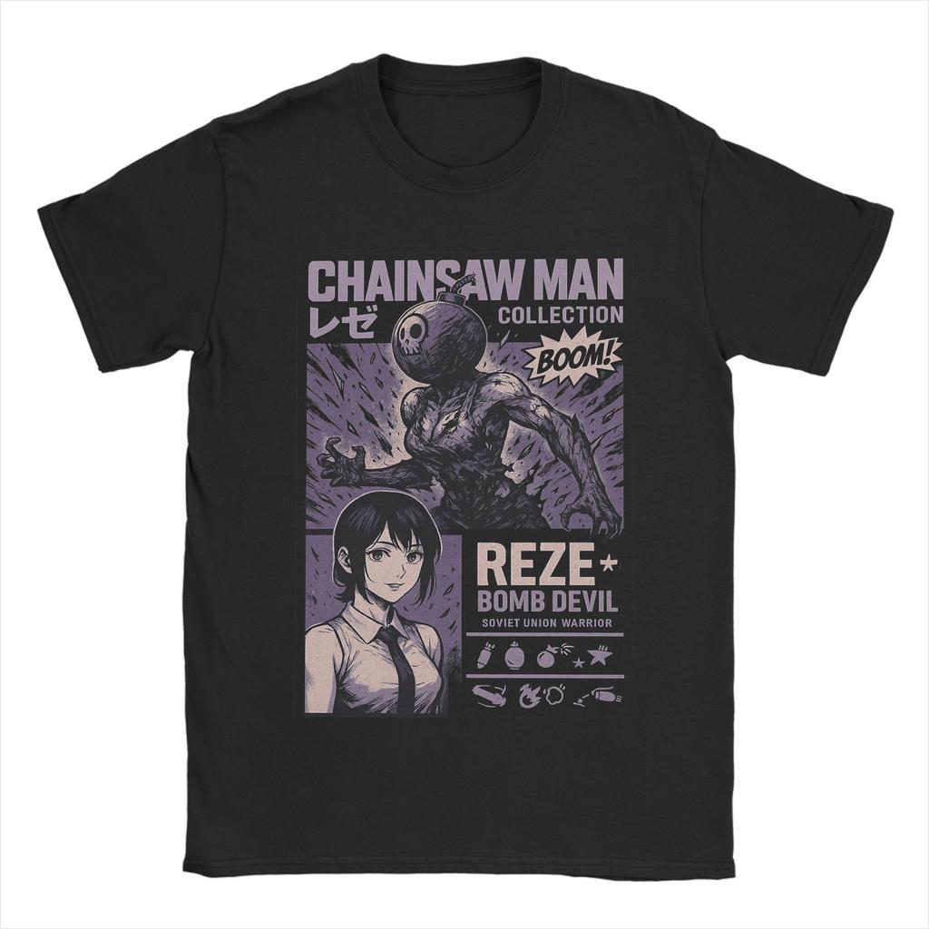 Anime Chainsaw Man Reze TShirt Men Manga Denji Power 100 Cotton TShirts Summer O Neck Tee Shirt Hot Sale Oversized Clothes