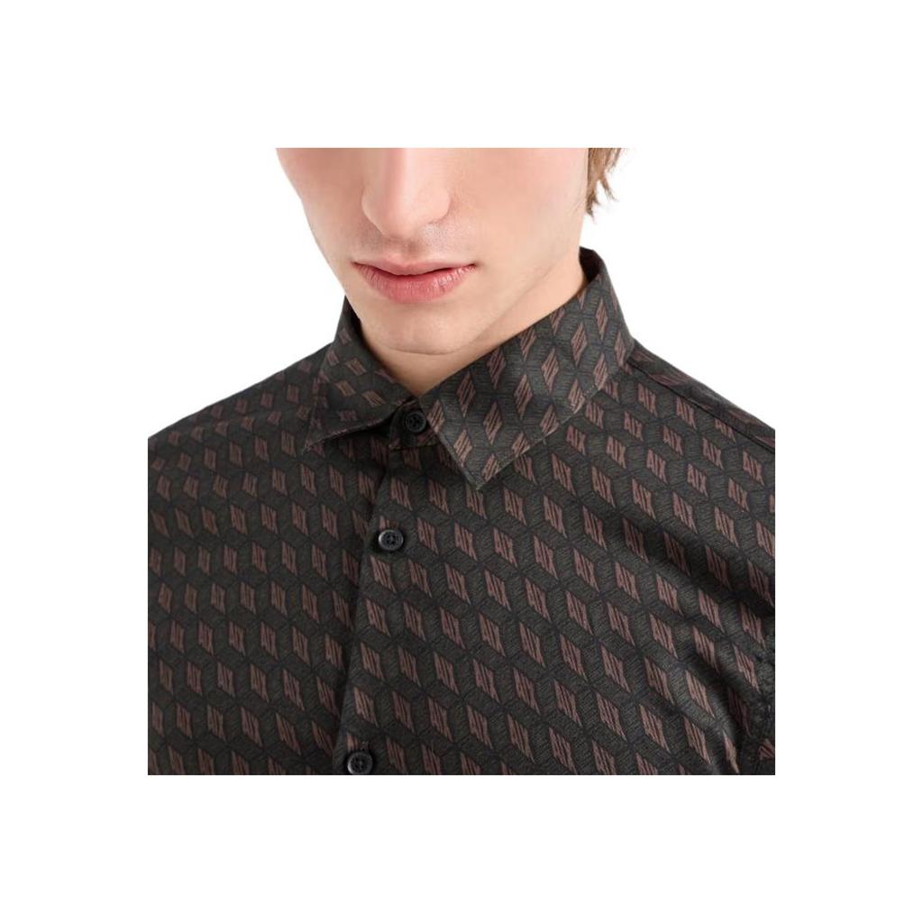 Armani Exchange Satin Cotton Allover Pattern Shirt Men shirts Black 6DZC45-ZNZRZ-72AF