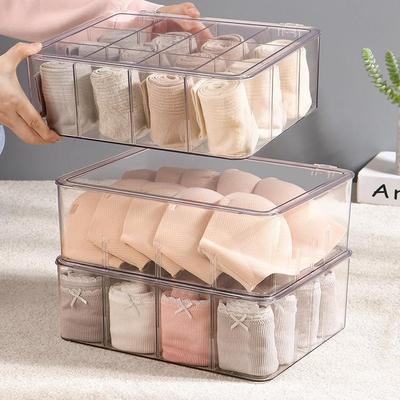Transparent Plastic Underwear Organizer Box with Lid - Divided Storage for Socks, Underpants, and Bras
