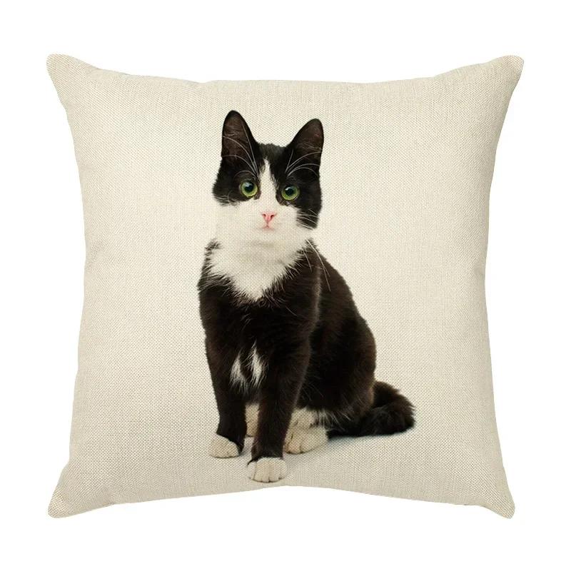 45x45cm Cute Pet Cat Face Decorative Animal Cushion Cover for Sofa Vintage Home Couch Linen Pillows Case