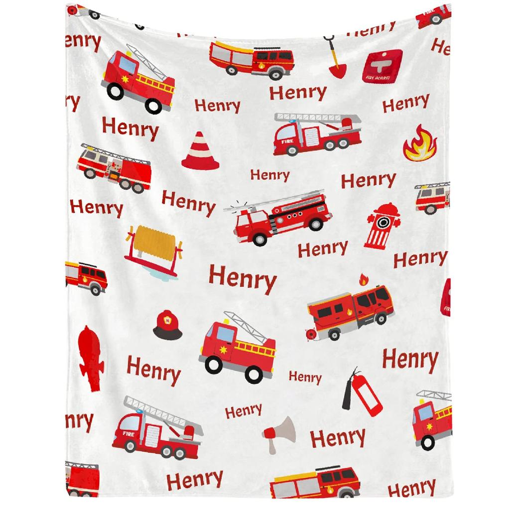 Cartoon Fire Engine Printed Blanket for Sofa Bed Travel Camping Living Room Office Conditioning Blanket for All Seasons Gifts