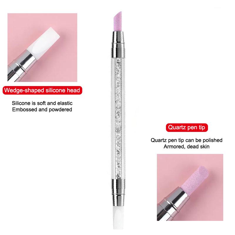 1 Pcs Double End Multi-Functional Silicone Nail Pen Quartz Cuticle Nail Polish Stick Grinding Dead Skin Remover For Nail Pen