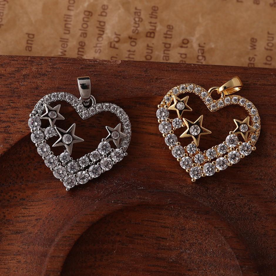 Collana e Braccialetto Charms a Forma di Cuore e Stella con Strass Placcati Ottone Fai da Te Coreani