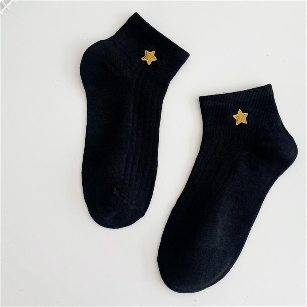 Neue Stickerei Glitzer Niedlich Liebesherz Mond Stern Lächeln Gesicht Weiße Schwarze Socken Weiche Baumwolle Kurze Knöchelsocken Dropshipping