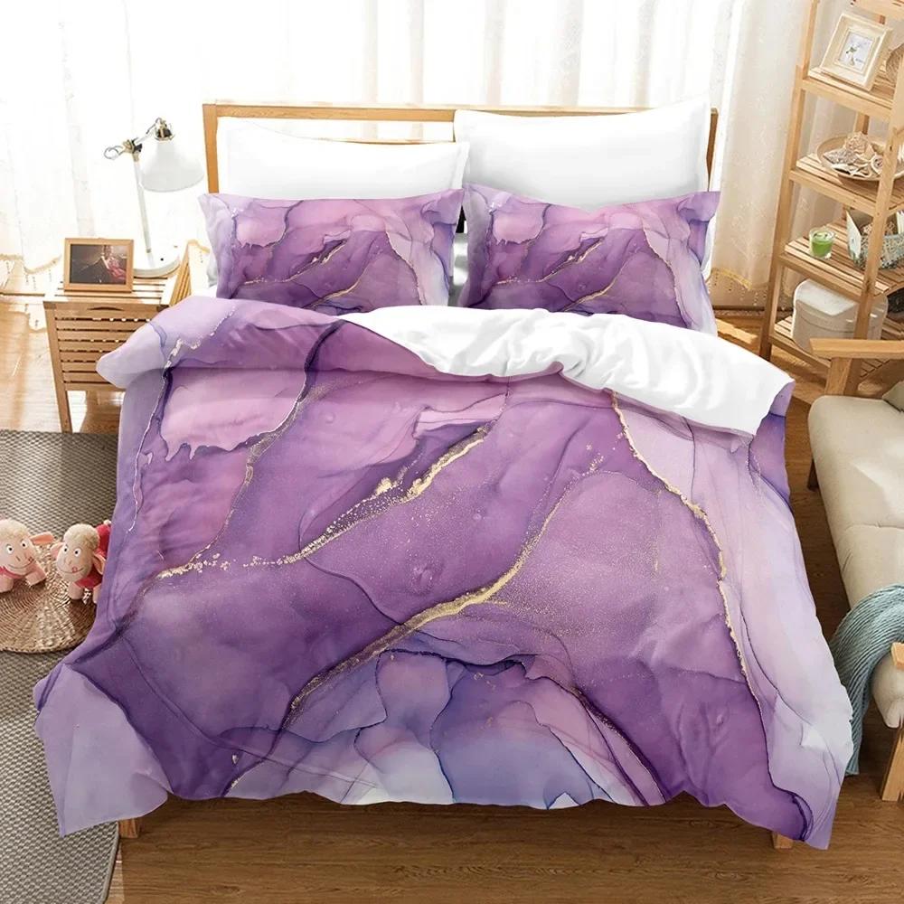 Purple Marble Comfortable Duvet Quilt Cover Pillowcase Bedding Set Children Bedroom Decoration Home Textile