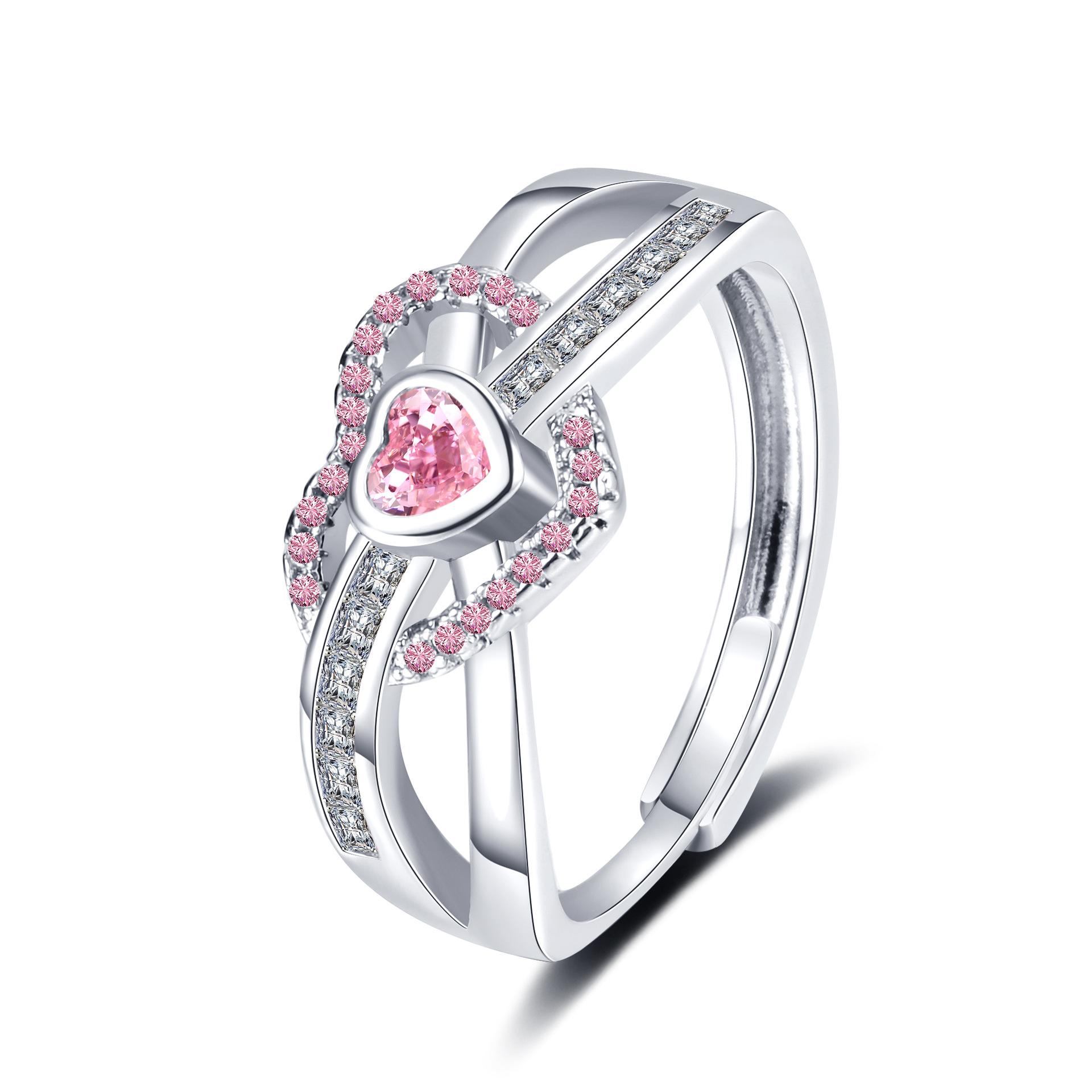 

2026 Pink Love Zircon Ring Women s Fashion Trend Simple Versatile High Sense Women s Jewelry Resizable
