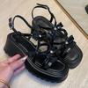 Summer Fashion Girls Low Comfort Sports Casual Solid Platform Buckle Strap Thick Luxury Heeled Sandals Shoes Women's Size 34-40