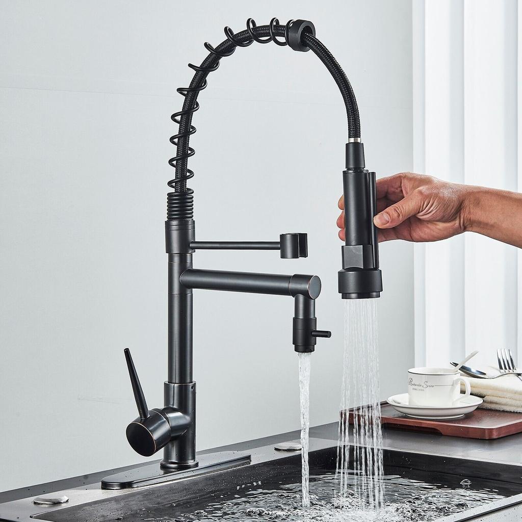 Pull-Down Commercial Kitchen Sink Faucet Mixer Tap With Sprayer Single Handle Single Hole