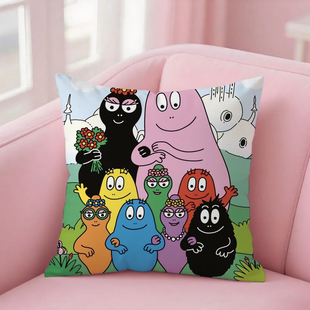 Cartoon Barbapapa Pillow Case Square Double-Sided Printing Short Plush Sofa Cushion Cover Bedroom Bedside Pillow