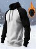 2026 Men's Retro Casual Shoulder Patch Color Loose Hooded Casual Sweatshirt with Fleece and Thickening