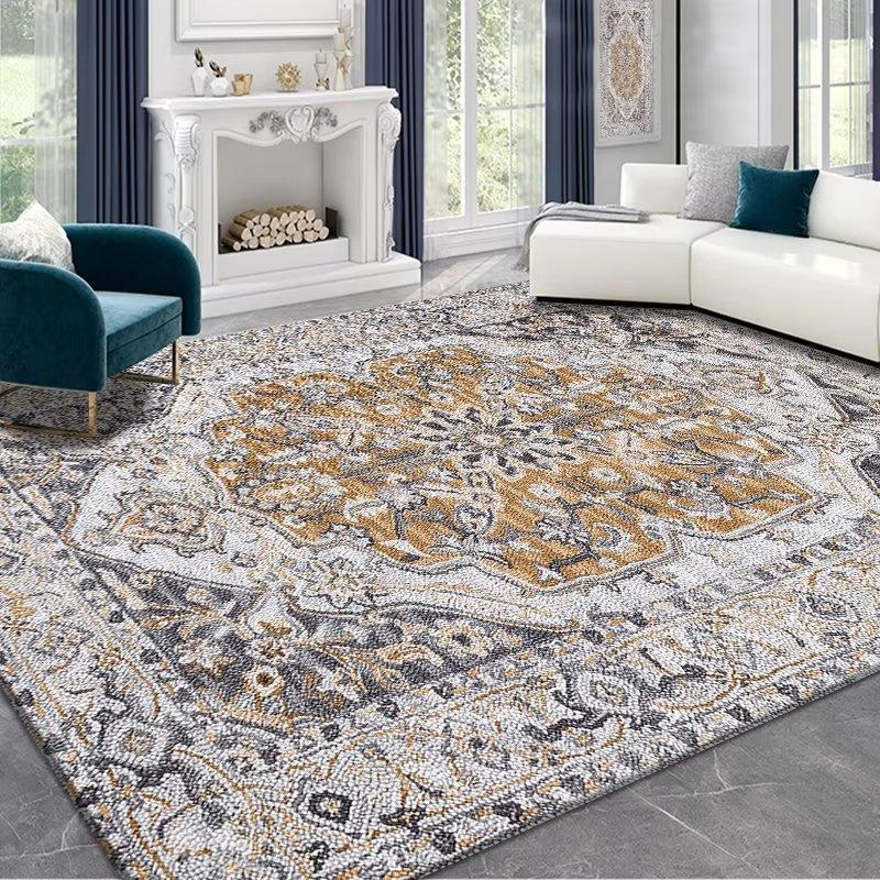 Persian Ethnic Style Carpet, Living Room Sand Coffee Table Floor Mat, Bedroom Bedside Crystal Velvet Carpet