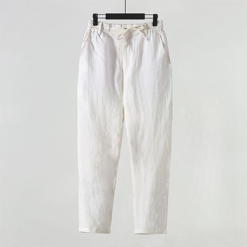 Solid Color Linen Pants Men's Loose Linen Casual 9 Points Pants Spring Summer Home Straight Soft Comfortable Trousers