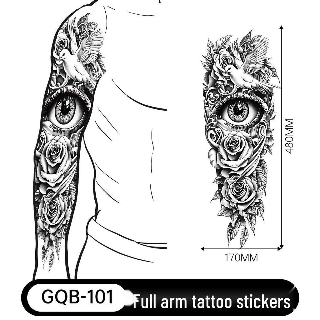 Adesivo Tatuaggio Completo per Braccio Uomo: Design Realistico Impermeabile, Motivo Tigre e Teschio