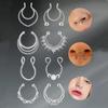 Fake Septum Rings Hoop Stainteel Steel Non Piercing CZ Opal Fake Nose Rings Clip On Septum Rings Piercing Body Jewelry