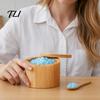 Durable Wooden Seasoning Pot Wood Salt Container with Swivel Magnetic Lid, Built-in Spoon Lid Condiment Holder Jar, Moisture Proof Spice for