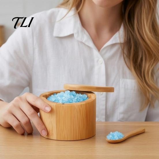 Durable Wooden Seasoning Pot Wood Salt Container with Swivel Magnetic Lid, Built-in Spoon Lid Condiment Holder Jar, Moisture Proof Spice for