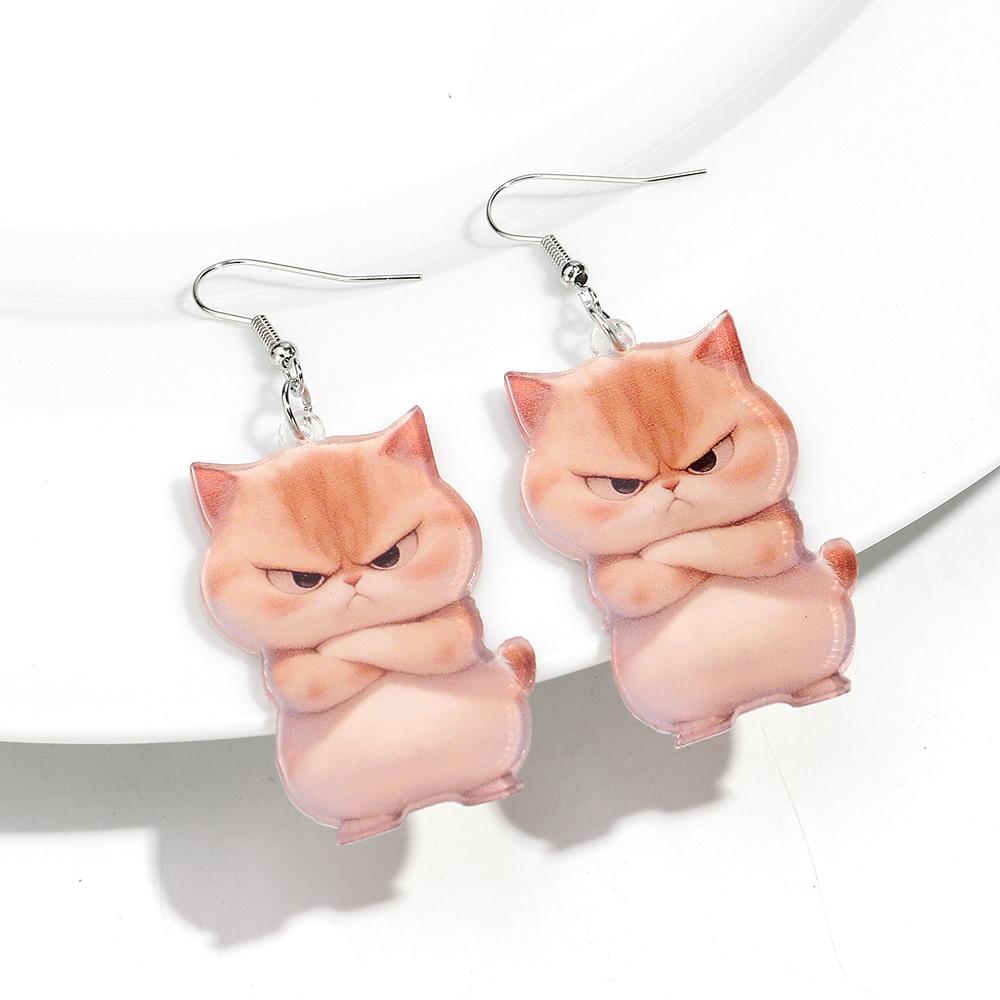 Cute 2D Flat Cat Acrylic Print Earrings for Women Funny Creative Pet Kitten Animals Drop Earring Lovely Jewelry Birthday Gifts