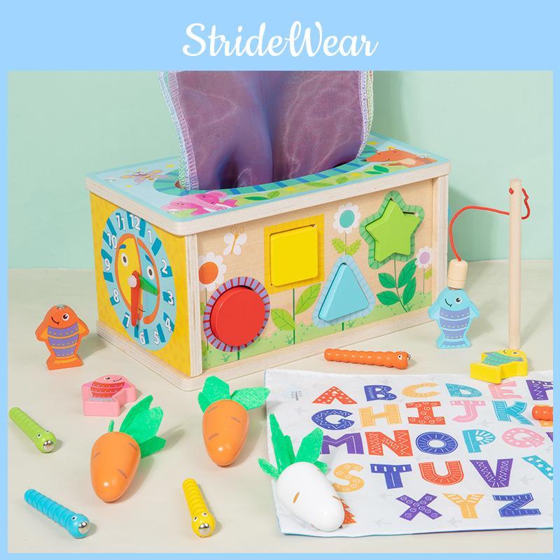 Paper Tissue Wooden Game Box Toy With Interactive Fishing Activities Pulling