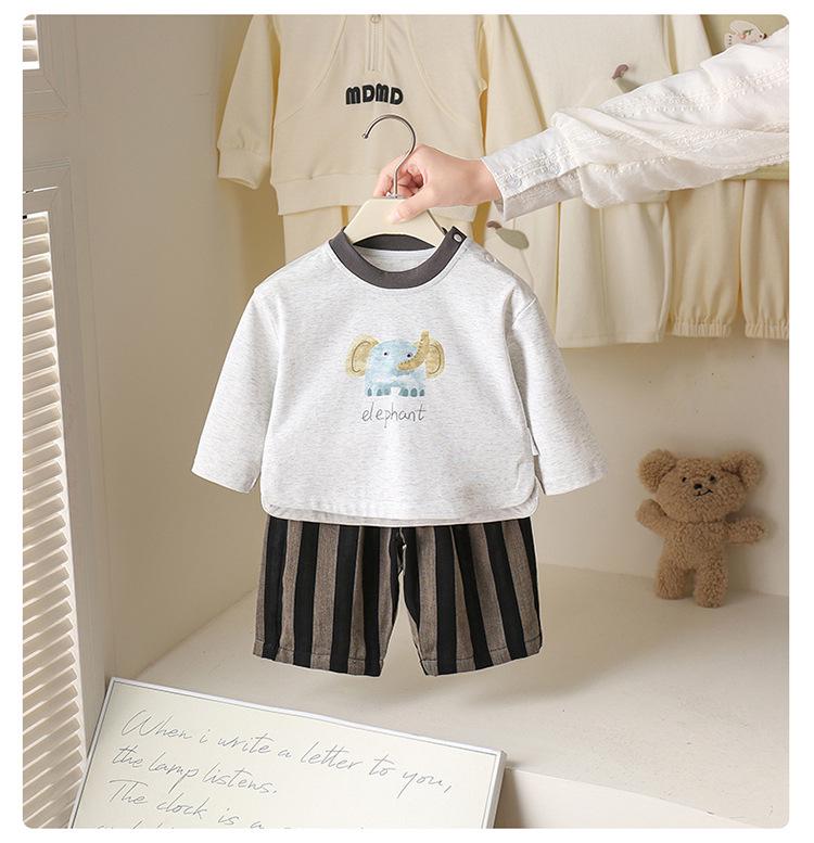 Completo Primaverile per Neonati Maschietti: T-shirt Carina a Cartoni Animati e Pantaloni Casual Versatili, Set Due Pezzi Stile Coreano per il Primo Compleanno