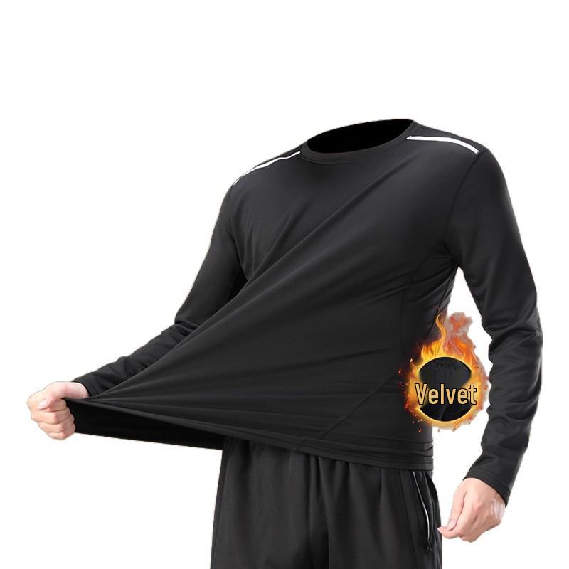 Men's Quick-Dry Long-Sleeve Sports Base Layer with Velvet for Running and Mountaineering