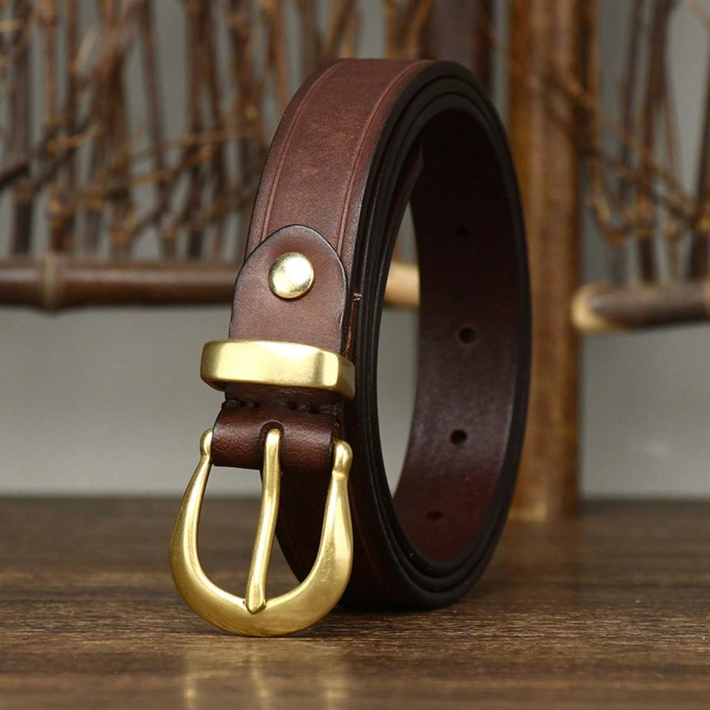Leather Belt for Women, Korean Version, Trendy, Versatile, Personalized, Retro Style, Cowhide Jeans Belt for Women