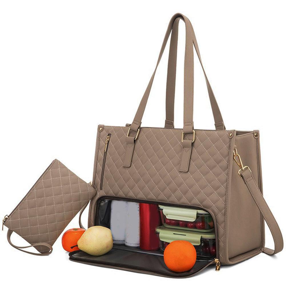 Large Women Lunch Bags With Insulated Compartment 15.6inch Laptop Tote Bag with Leakproof Lunch Box Pocket Work Bag Handbag