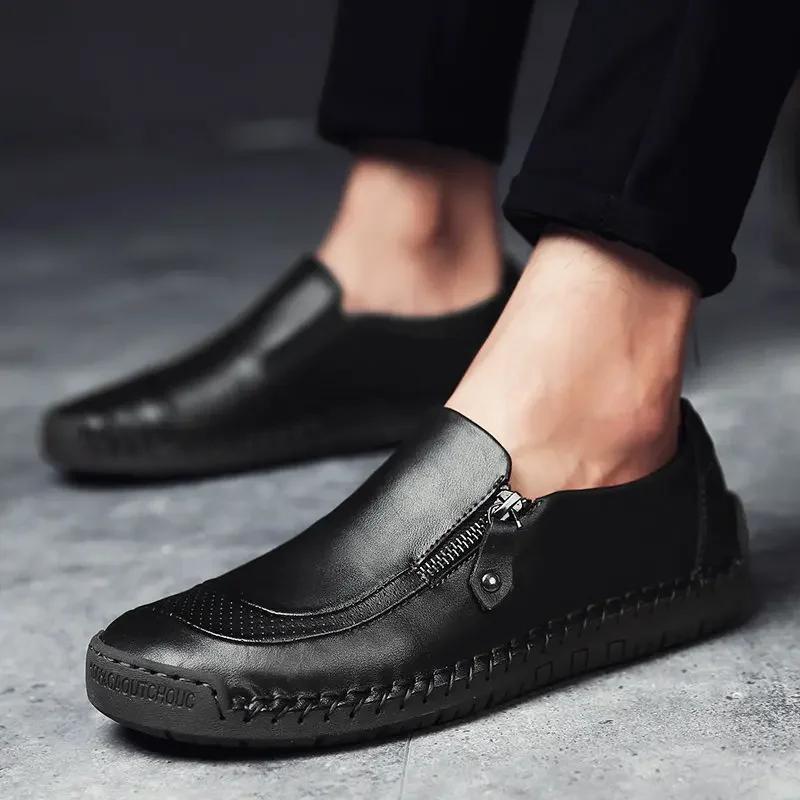 2025 Classic Casual Shoes for MenBreathable Male Flats Loafers Zipper Men's Driving Male Shoes Big Size 38-48 Hot Sell
