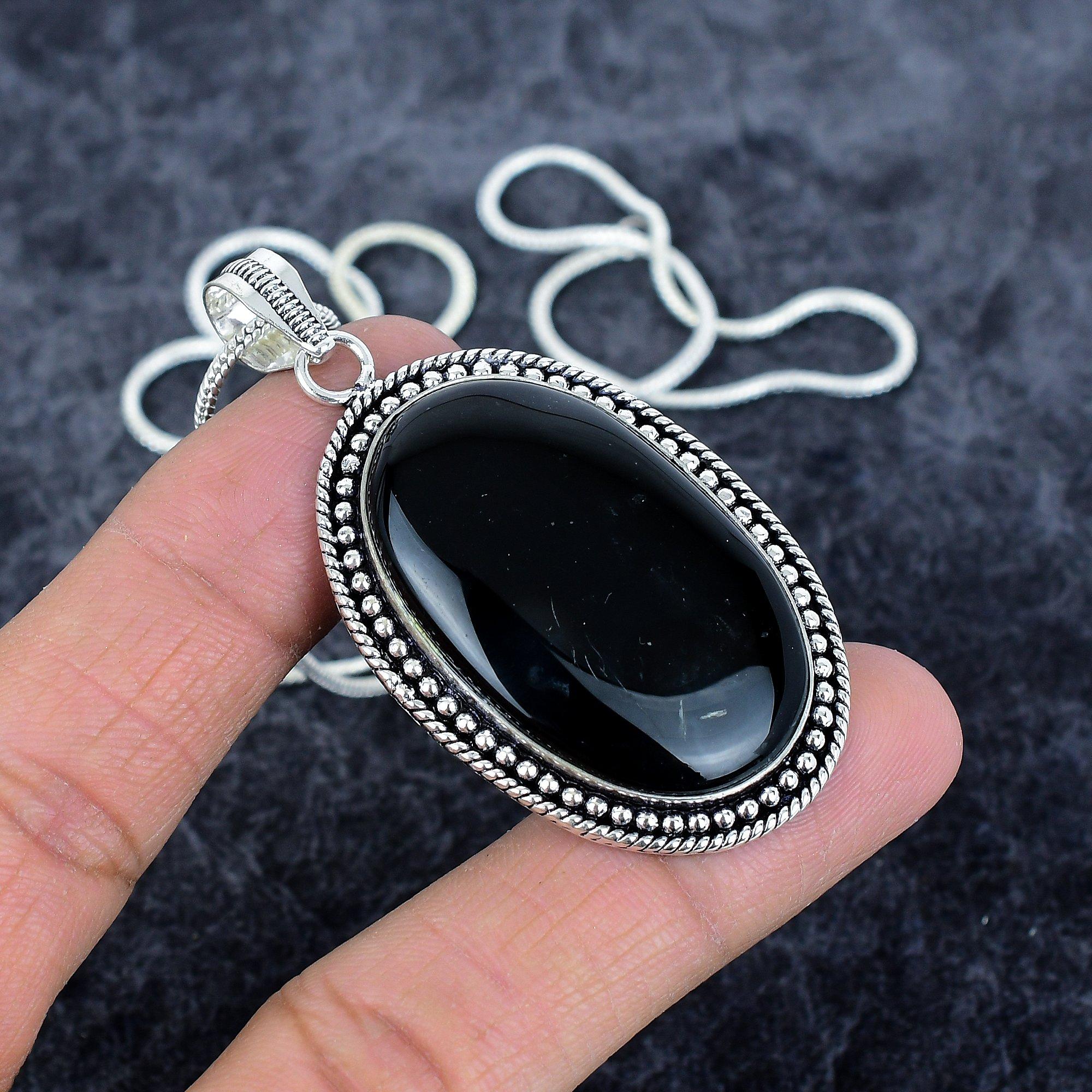 

Black Onyx Gemstone Handmade 925 Sterling Silver Jewelry Pendant 2.48 M-2902