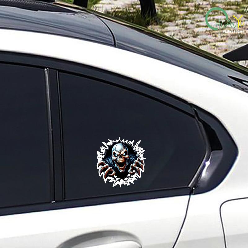 Skull car sticker for rear window; creative cartoon scratch cover for car body; decoration for electric vehicle