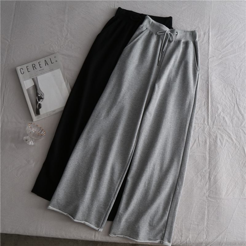 

Gray Sports Loose Cotton Terry Straight Casual Pants Black S