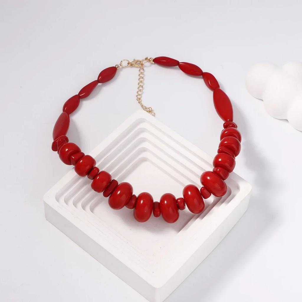 Bohemian Style Double-layer Resin Coral Necklace for Women, Fashionable and Personalized Plant Red Gothic Halloween Accessories
