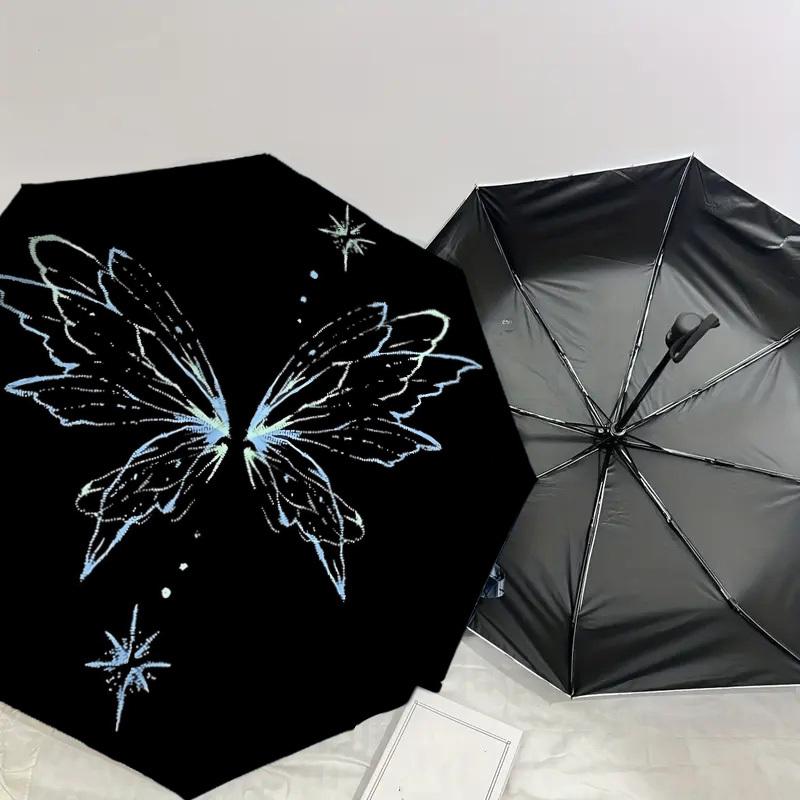 1pc Fairy Wings Star Automatic Folding Umbrella 8 Rib Iron Frame,  Suitable for Travel, Daily Use, Birthday, Women & Men Gift c1231049