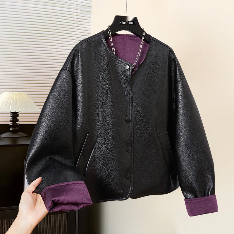 

Женская короткая куртка из искусственной кожи ПУ с ретро-фактурой личи S